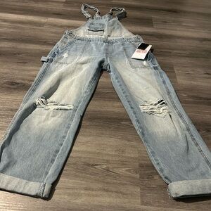 Light Blue Distressed Women's Denim Overalls